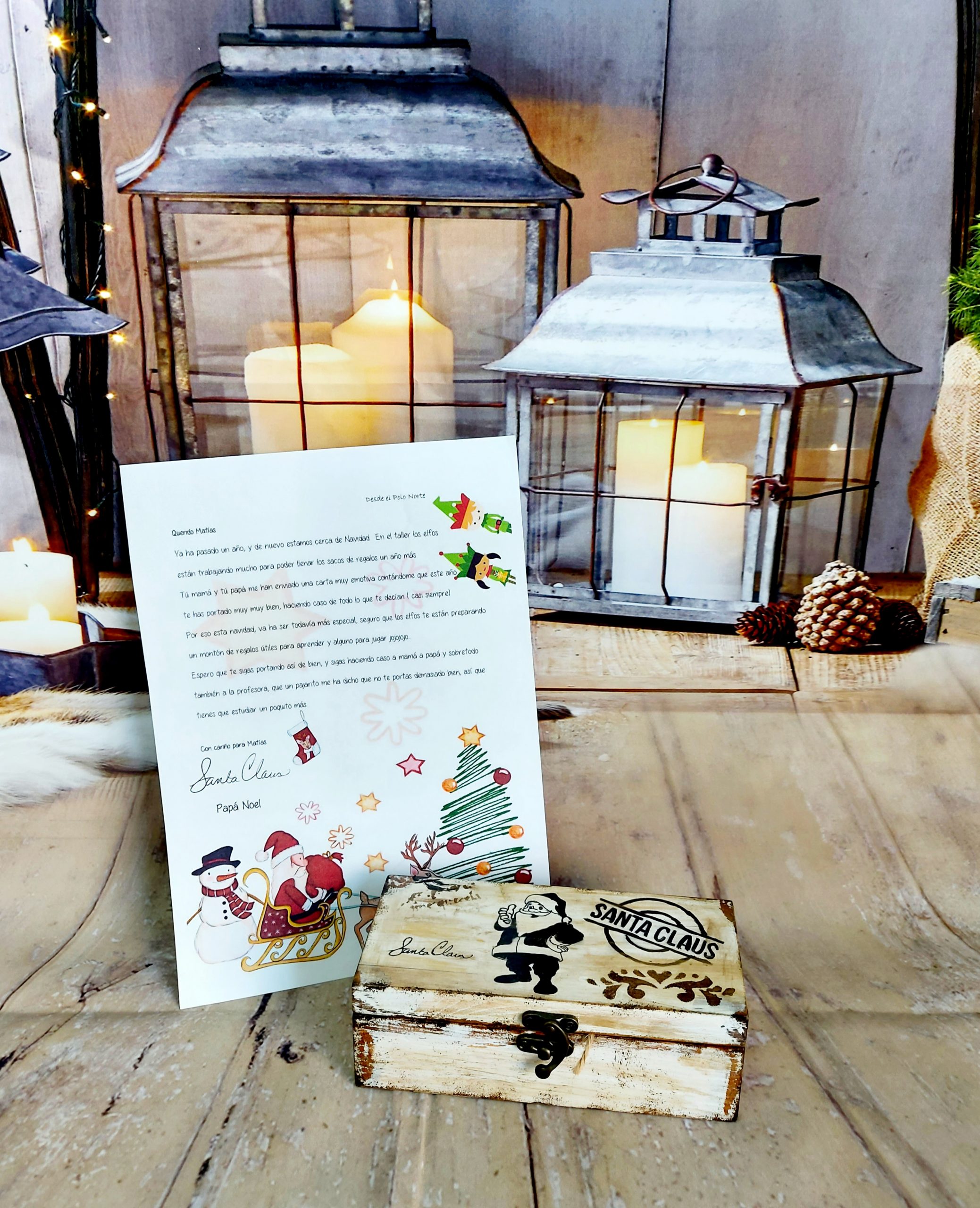 Caja de madera + carta Papá Noel mod.3