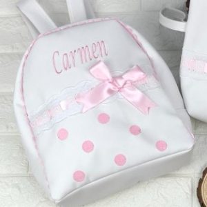 mochila bordada rosa topos
